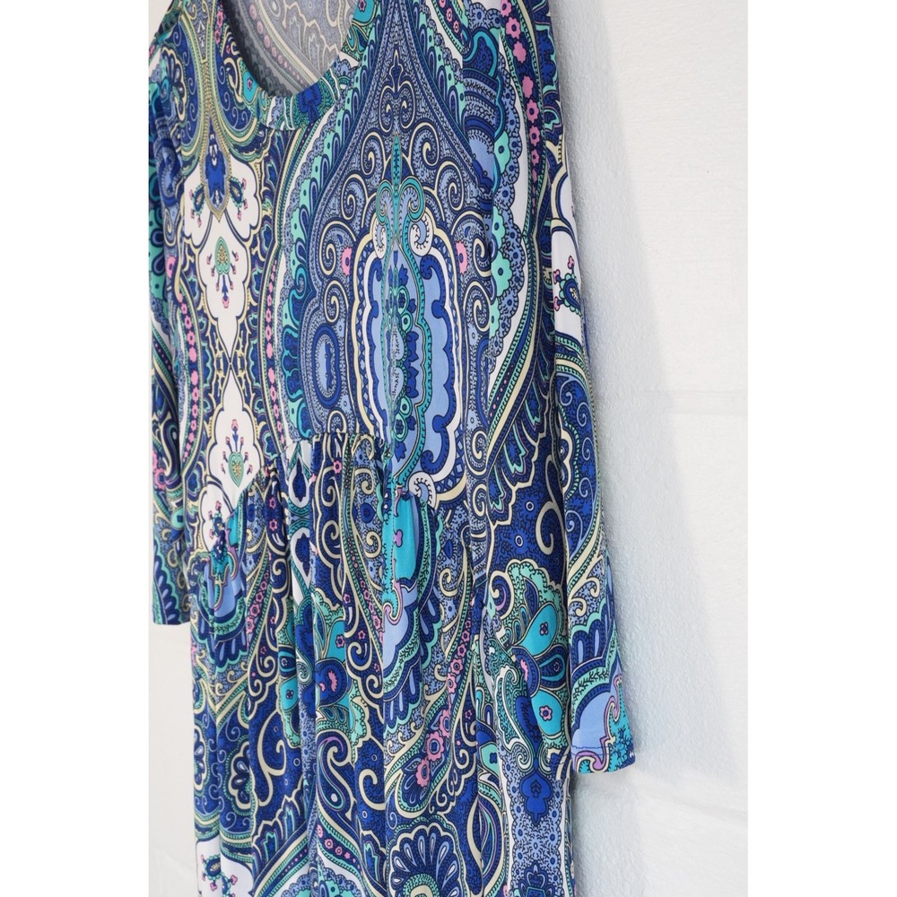 Honeyme Blue Paisley Empire Waist 3/4 Size Medium Mini Dress - Picture 3 of 6